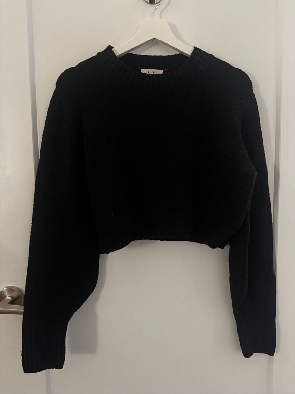 Cropped Black Crewneck Sweater - Women